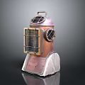 Vintage Copper Metal Weapon With Rustic Texture Round Openings Grilled Square Panel And White Base