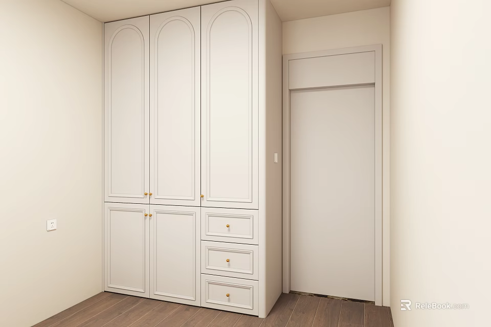 Modern White Wardrobe With Multiple Doors Bottom Drawers And Clean Lines In Bedroom 3d model 