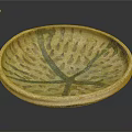 Hand Carved Ceramic Bowl With Green Yellow Patterns And Radial Texture Design 3d model