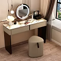 Modern Dressing Table Interior With Marble Top Round Mirror Pendant Lights And Stool 3d model