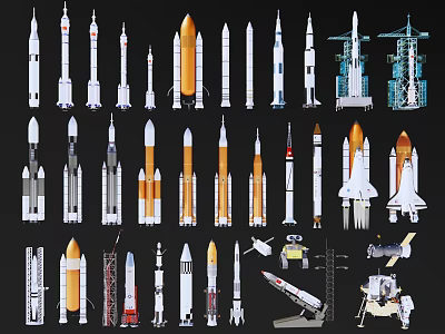 Various Rocket and Spacecraft Collection Featuring Different Types and Space Shuttles 3d model