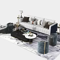 Modern Sofa And Coffee Table Set With Decorative Pillows Side Tables Lamps And Patterned Rug 3d model