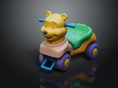 Children's Bear Shaped Toy Car with Green Seat Purple Wheels and Blue Pedal 3d model