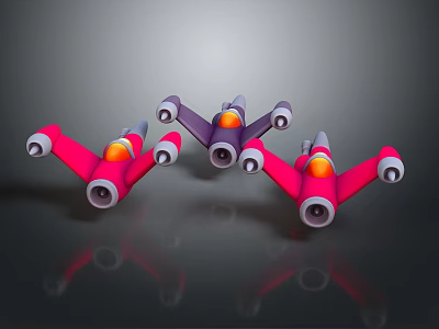 Colorful Toy Airplanes in Pink and Purple with Orange Details on Gray Background 3d model