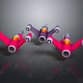 Colorful Toy Airplanes in Pink and Purple with Orange Details on Gray Background