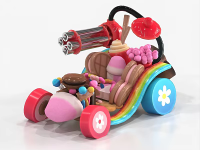 Colorful Toy Car With Candy Decorations Rainbow Wheels And Flower Patterns 3d model