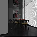Elegant Modern Private Dining Room With Dining Table Chairs Artworks And Window Blinds