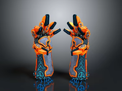 Orange And Blue Mechanical Design Sport Gloves With Unique Pattern And Comfortable Fit 3d model