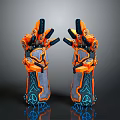Orange And Blue Mechanical Design Sport Gloves With Unique Pattern And Comfortable Fit