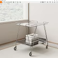Modern Rolling Side Table With Transparent Glass Top Metal Frame And Lower Shelf