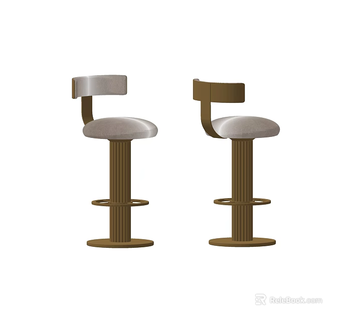 Contemporary Bar Stools With Beige Velvet Seats And Gold Metal Frame Design 3d model 