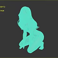 Female Character in Blue Bikini With Long Red Hair Kneeling Against Black Background