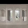 Elegant White Sliding Doors With Intricate Carvings And Patterned Glass Inserts 3d model