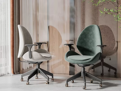 Modern Office Chairs With Gray And Green Upholstered Seats Swivel Design And Wheels For Stylish Workspace Interior 3d model