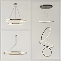 Modern Ring Shaped Pendant Lights Featuring Sleek Metallic Structure And LED Illumination 3d model