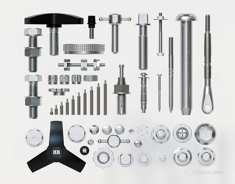 Various Types of Hardware Tools Including Bolts Nuts Screws Washers and Wrenches 3d model 