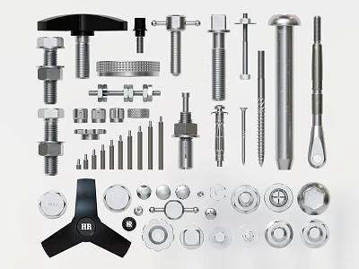 Various Types of Hardware Tools Including Bolts Nuts Screws Washers and Wrenches 3d model