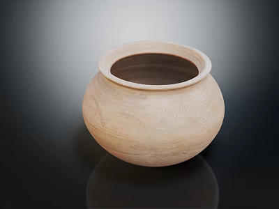 Terracotta Clay Pot With Intricate Carved Patterns And Surface Reflection On Dark Background 3d model