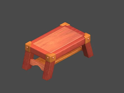 Sturdy Wooden Stool with Square Seat and Natural Wood Finish Design 3d model