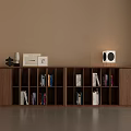 Modern Walnut Bookcase With Open Shelves And Decorative Items 3d model