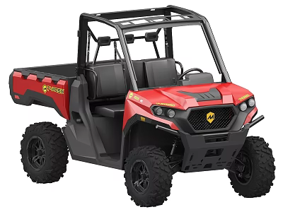 Polaris Red UTV Vehicle with Open Cab Cargo Bed and Large Off Road Tires 3d model