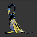 Blue Yellow Purple Fantasy Game Character With Long Neck Standing Pose