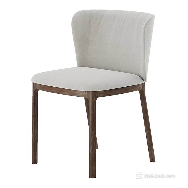 Modern Light Gray Fabric Dining Chair with Dark Brown Wooden Legs and Minimalist Design 3d model 