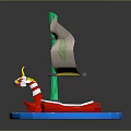 Small Red Water Transport Boat With Yellow Character Green Mast White Sail And Green Leaf