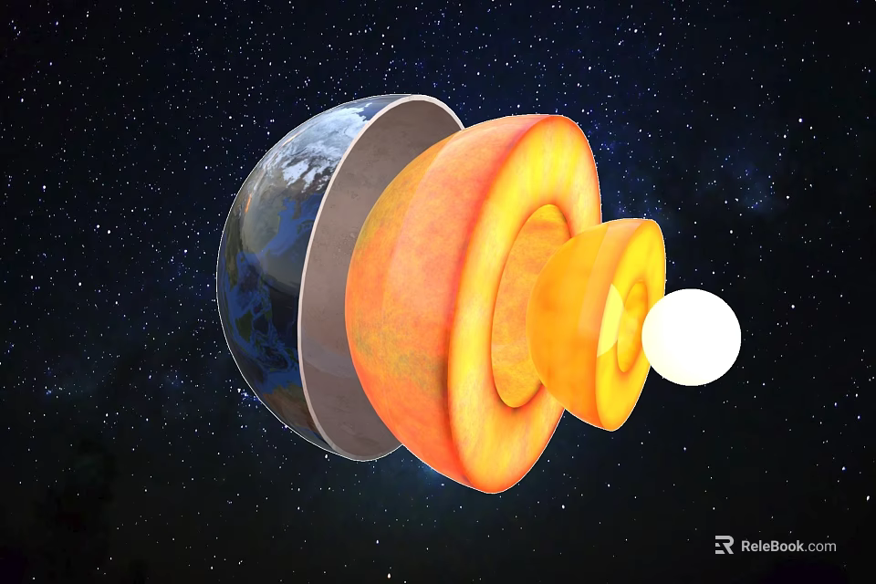 Earth's Structure Cross-Section Showing Layers With Starry Space Background 3d model 