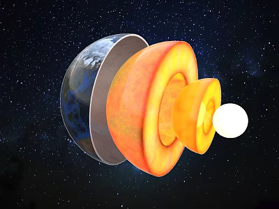 Earth's Structure Cross-Section Showing Layers With Starry Space Background 3d model