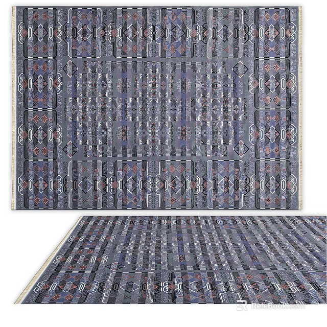 Square Area Rug With Intricate Geometric Patterns And Deep Blue Tones 3d model