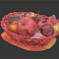 Red Woven Basket Filled With Fresh Assorted Fruits On Colorful Mat