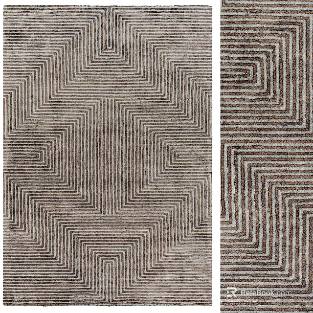 Square Carpet With Interlocking Geometric Stripes In Neutral Tones For Modern Home Decor 3d model 