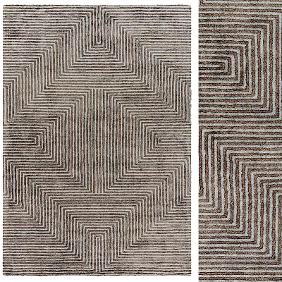 Square Carpet With Interlocking Geometric Stripes In Neutral Tones For Modern Home Decor 3d model