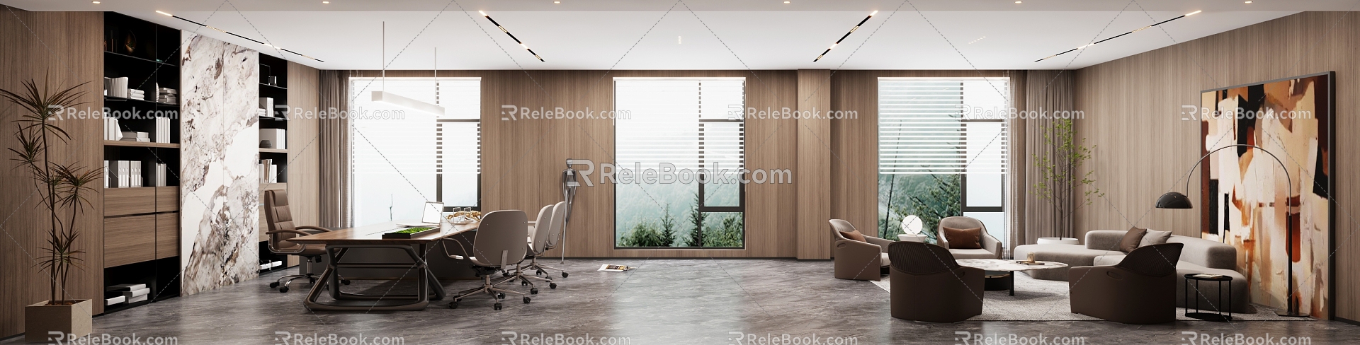 The General Manager's Office is spacious and bright. 3d model