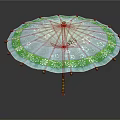 White Canopy Umbrella With Green Decorative Trim And Floral Patterns For Daily Life
