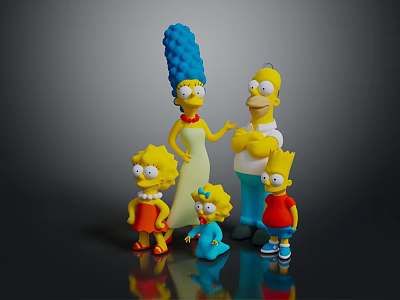 Classic Simpsons Family Characters With Yellow Skin And Blue Haired Marge Homer Bart Lisa Maggie 3d model