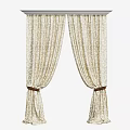 Elegant Cream Colored Curtains With Intricate Floral Pattern And Brown Tiebacks 3d model