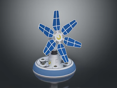 Solar Device Featuring Blue Panel Blades White Emblem And Circular Base 3d model