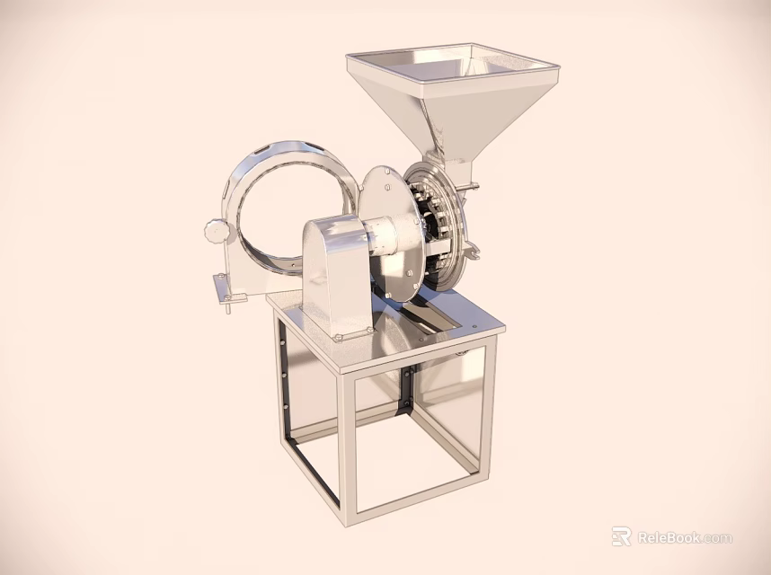 Industrial Heavy Duty Stainless Steel Grinder Equipment With Hopper And Stable Base 3d model 