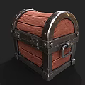 Vintage Wooden Storage Chest With Metal Frame And Red Handle