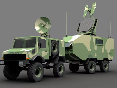 Military Camouflage Functional Vehicle Equipped With Satellite Antenna And Communication Gear 3d model