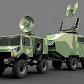 Military Camouflage Functional Vehicle Equipped With Satellite Antenna And Communication Gear