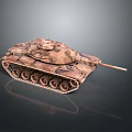Detailed Military Tank Model With Camouflage Paint Gun Barrel Tracks And Reflective Surface