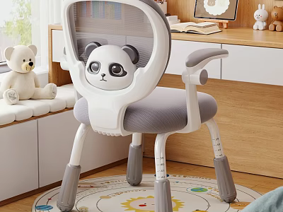 Cute Panda Design Kids Armchair With Gray Cushion White Frame Gray Legs In Children's Room 3d model