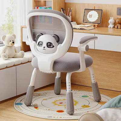Cute Panda Design Kids Armchair With Gray Cushion White Frame Gray Legs In Children's Room 3d model