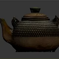 Traditional Metal Teapot with Raised Dot Decoration Brown Black Finish and Green Lid Handles
