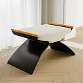 Modern Stool With Black X Shaped Base Wooden Arms And Beige Padded Seat