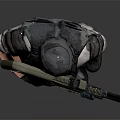Game Movie Character In Camouflage Combat Uniform With Helmet Goggles And Rifle Standing Pose