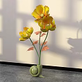 Floral Display Featuring Yellow Flowers in Green Snail Shaped Vase with Light Wall Shadow
